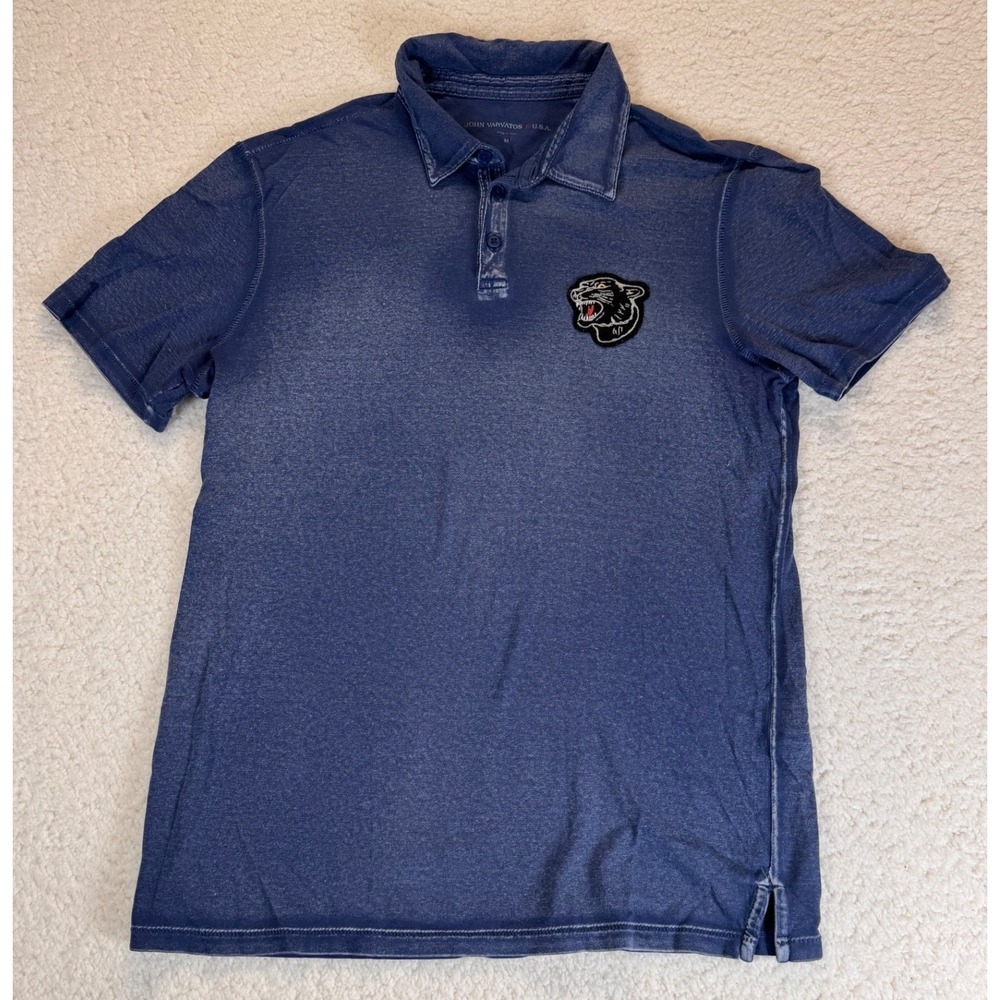 John Varvatos USA Mens Blue Faded Panther Patch Polo Shirt Size M Medium